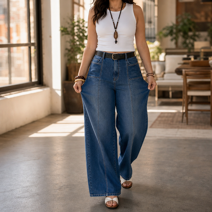 Wearbella – High-Waisted Wide-Leg Button-Fly Jeans
