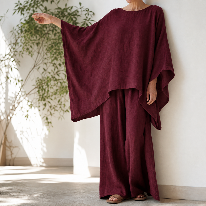 Lunavia™ – Flowy Batwing Top and Wide Leg Pants Set