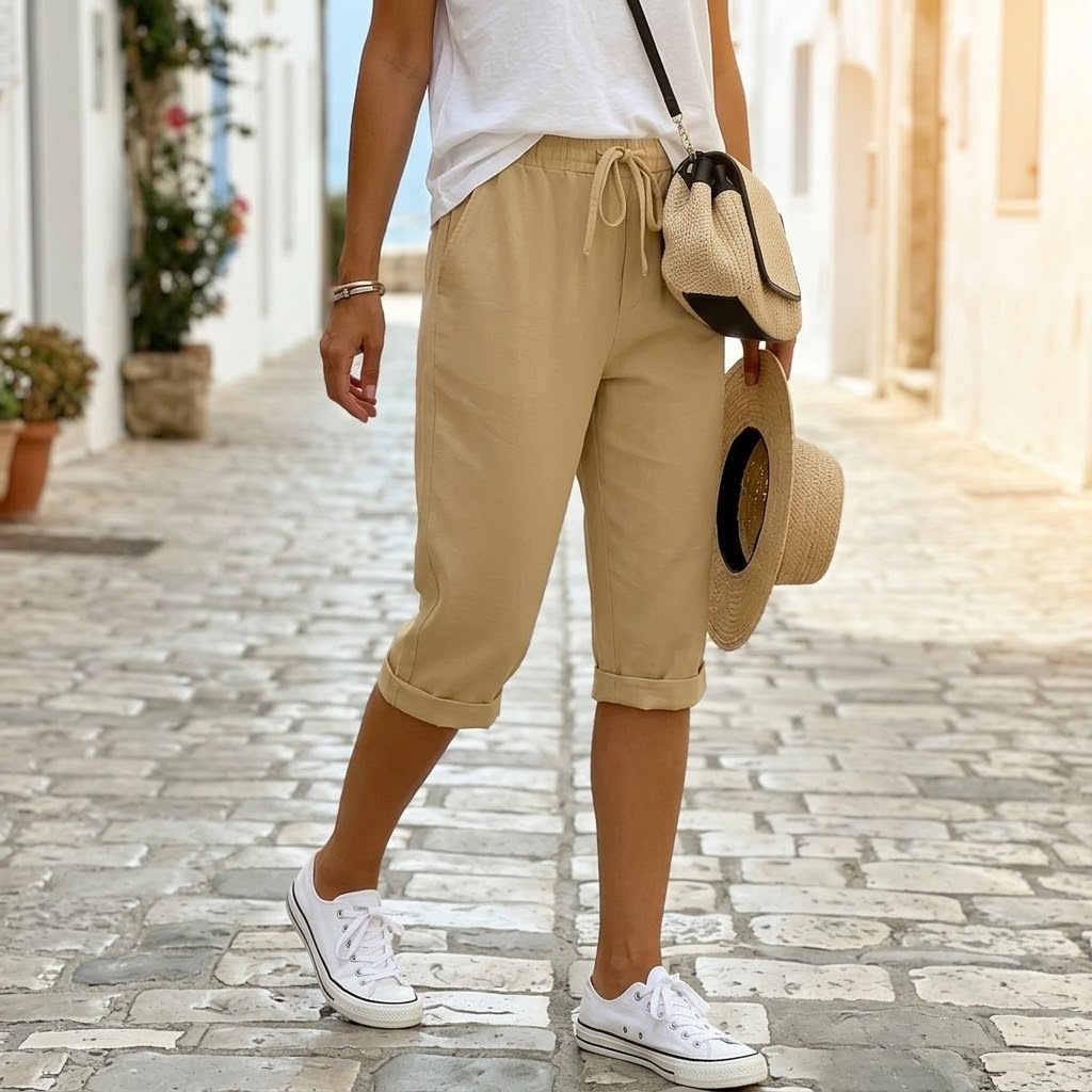 Solenna™ – Cotton-Linen Drawstring Capri