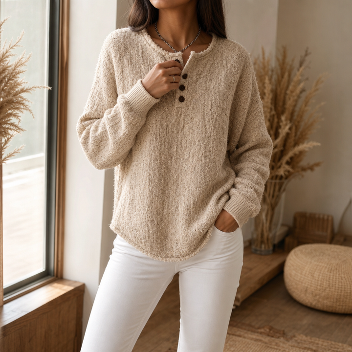 Autumbre – Mélange Chunky Knit Button Henley Sweater
