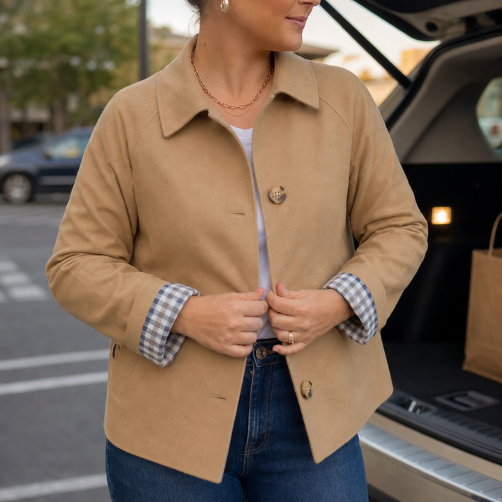 Tartanelle – Checked-Lining Raglan Casual Coat