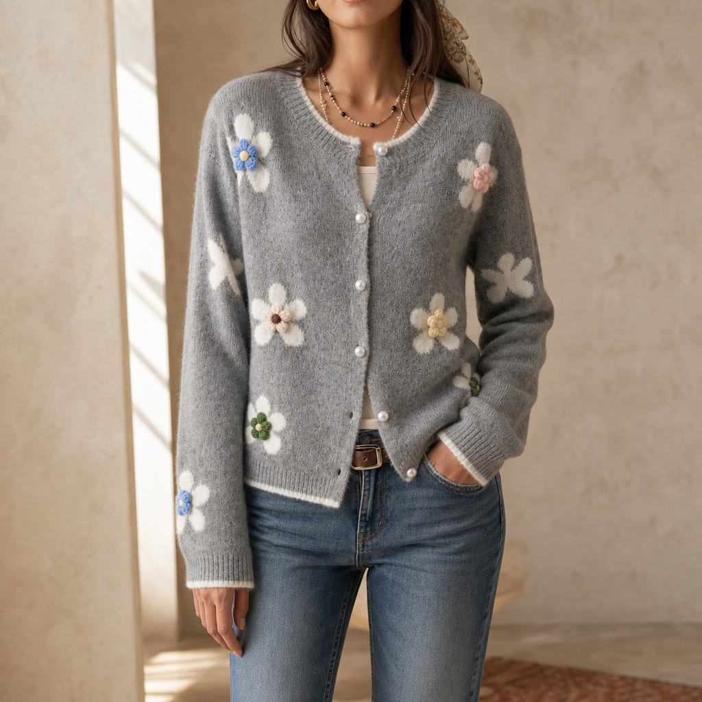 Florabelle – 3D Floral Appliqué Knit Cardigan