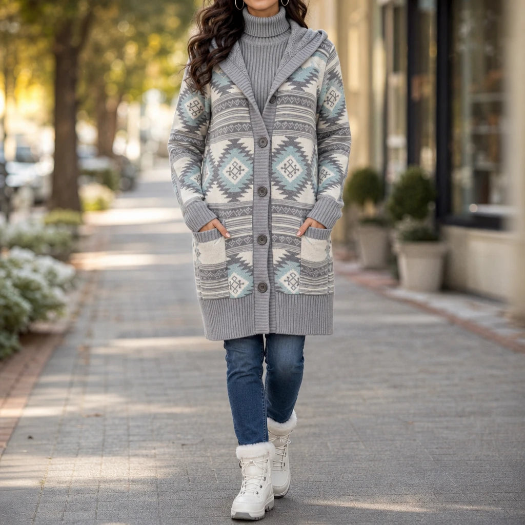 Jacquard Haven – Pink Patterned Knit Jacket