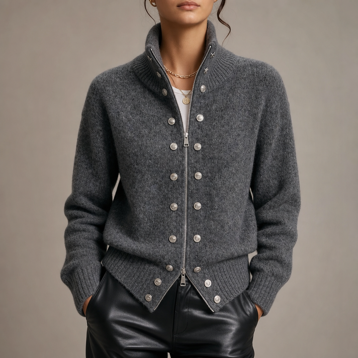 Wearvale – Two-Way Zip High-Neck Knit Cardigan