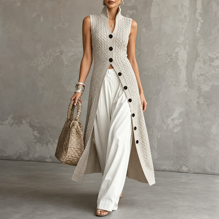Elara Knit – Cable-Knit Longline Vest