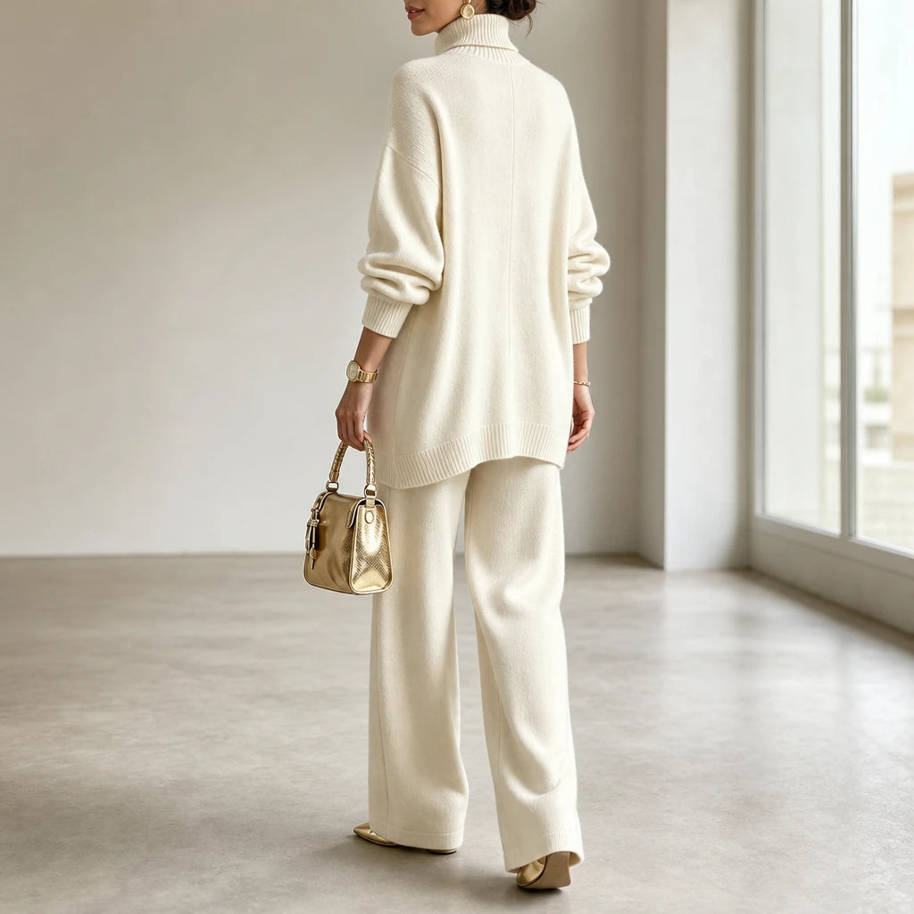 Mackenzie – Gold-Button Asymmetric Knit Two-Piece Set