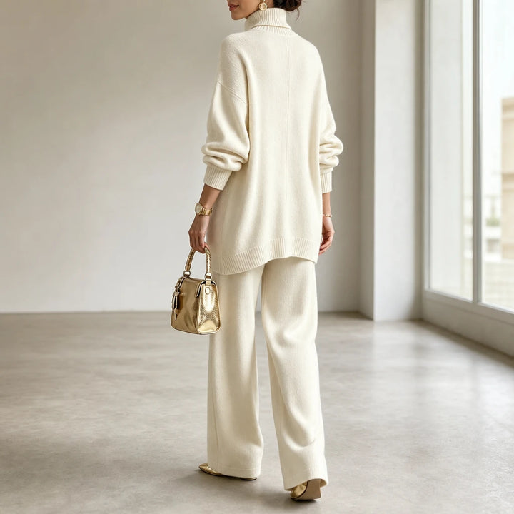 Mackenzie – Gold-Button Asymmetric Knit Two-Piece Set