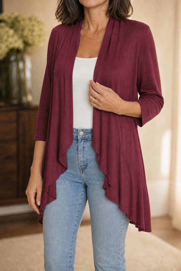 Wearbella – 3/4 Sleeve Open Front Waterfall Cardigan