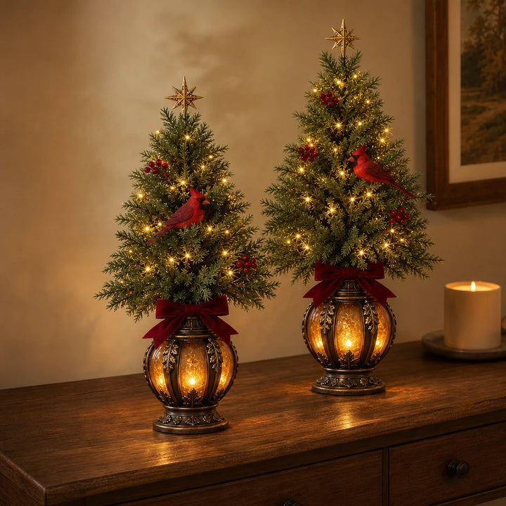 Cardinal Glow – Pre-Lit Cardinal Lantern Trees