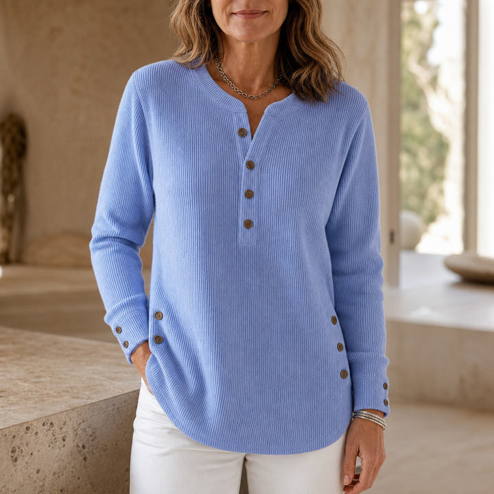 Cozetta – Ribbed Relaxed-Fit Button Detail Tunic