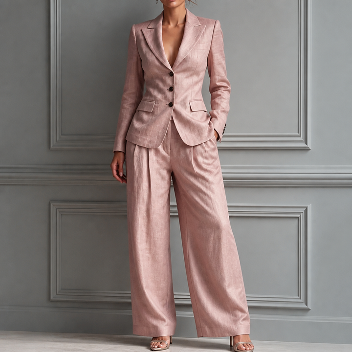 Linelle – Pleated High-Waist Wide-Leg Blazer Suit Set