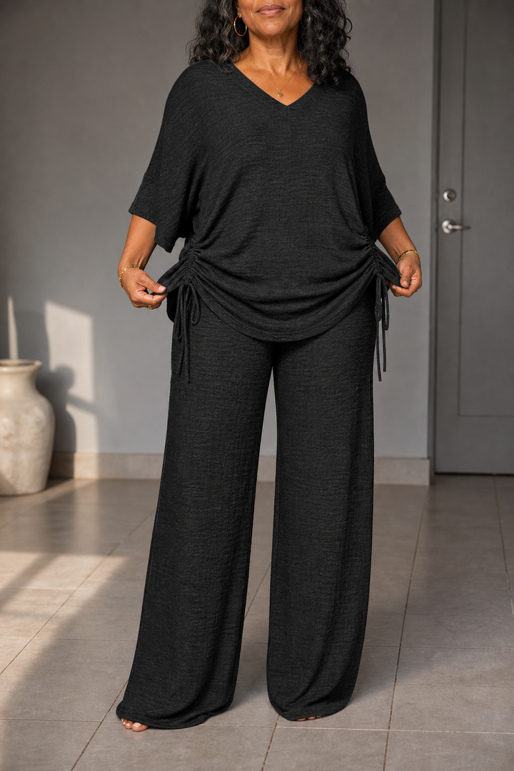 Wearbella – V-Neck Top And Wide-Leg Trouser Set