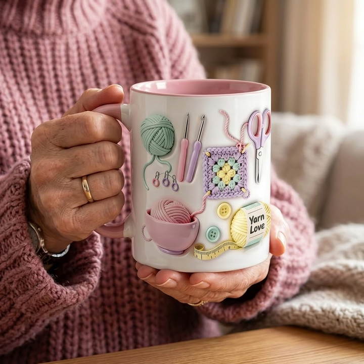 Yarnlove – 3D crafting mug for knitters and crocheters