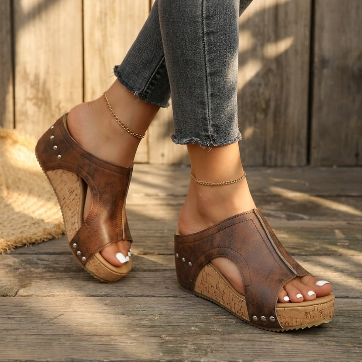 Lumera – Studded Cork Wedge Sandals
