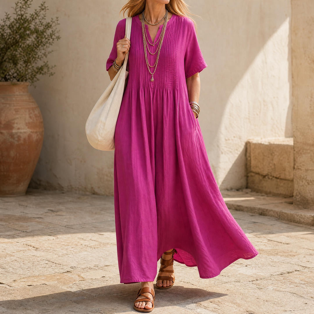 Wren – Women's Pin-Tuck Cotton Maxi Dress with Pockets