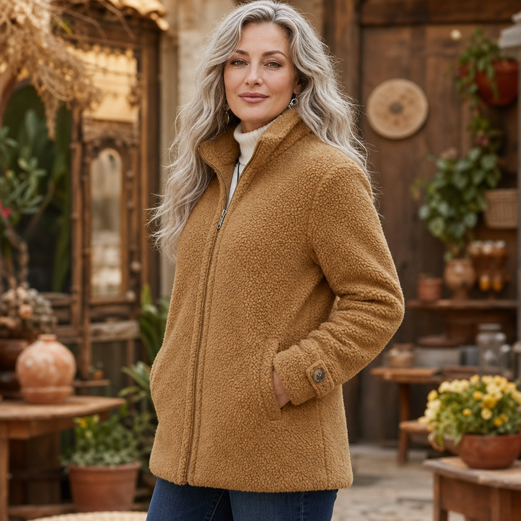 Velmora – Plush Fleece-Look Zip-Up Jacket With Stand Collar