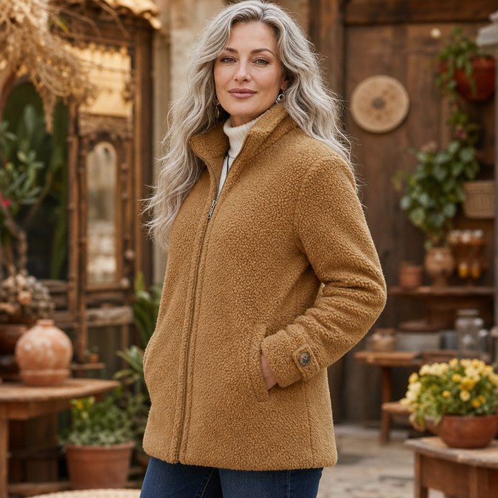 Velmora – Plush Fleece-Look Zip-Up Jacket With Stand Collar