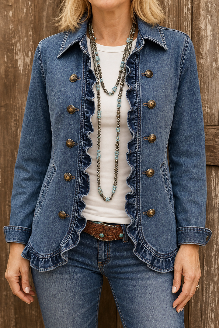 Wearbella – Double Breasted Ruffle Denim Jacket