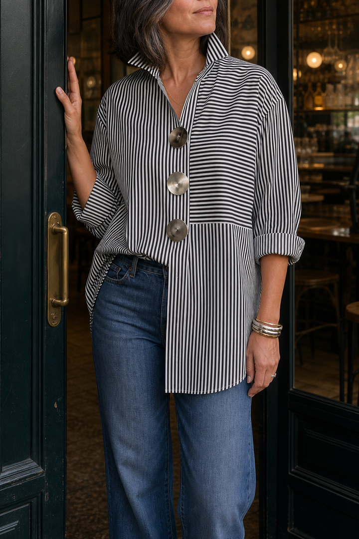 Veyrastripe – Irregular Stripe Stand Collar Shirt