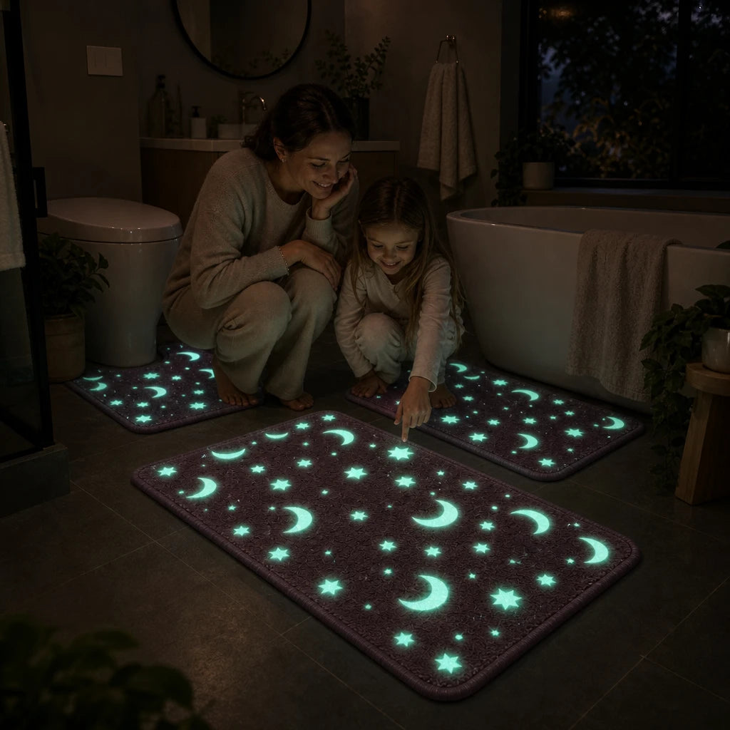 Lunaglow – Glow-In-The-Dark Moon And Star Bath Mat Set