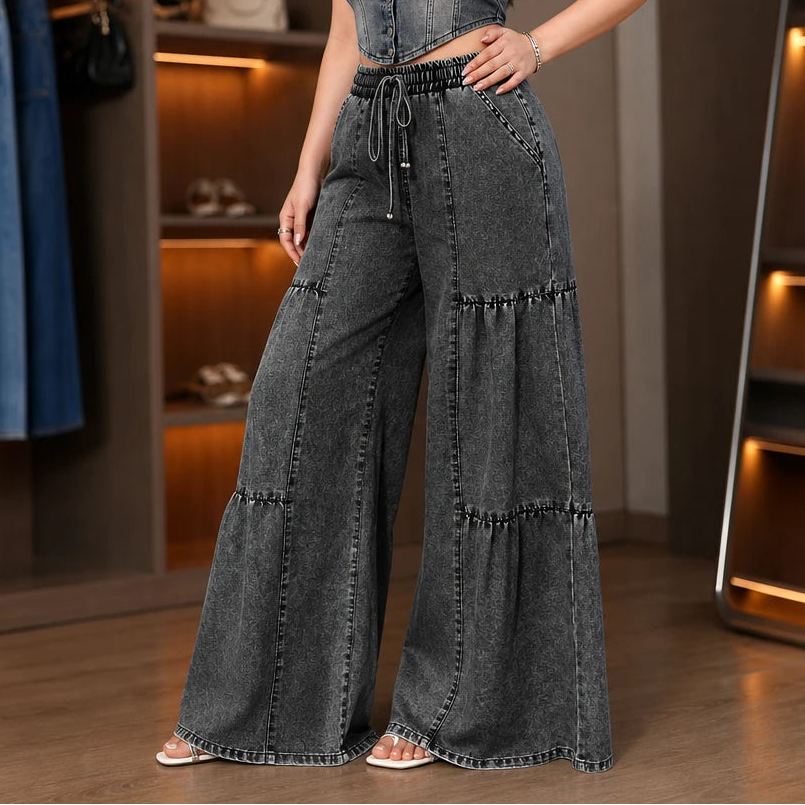 Tierelle – Tiered Patchwork Wide-Leg Jeans