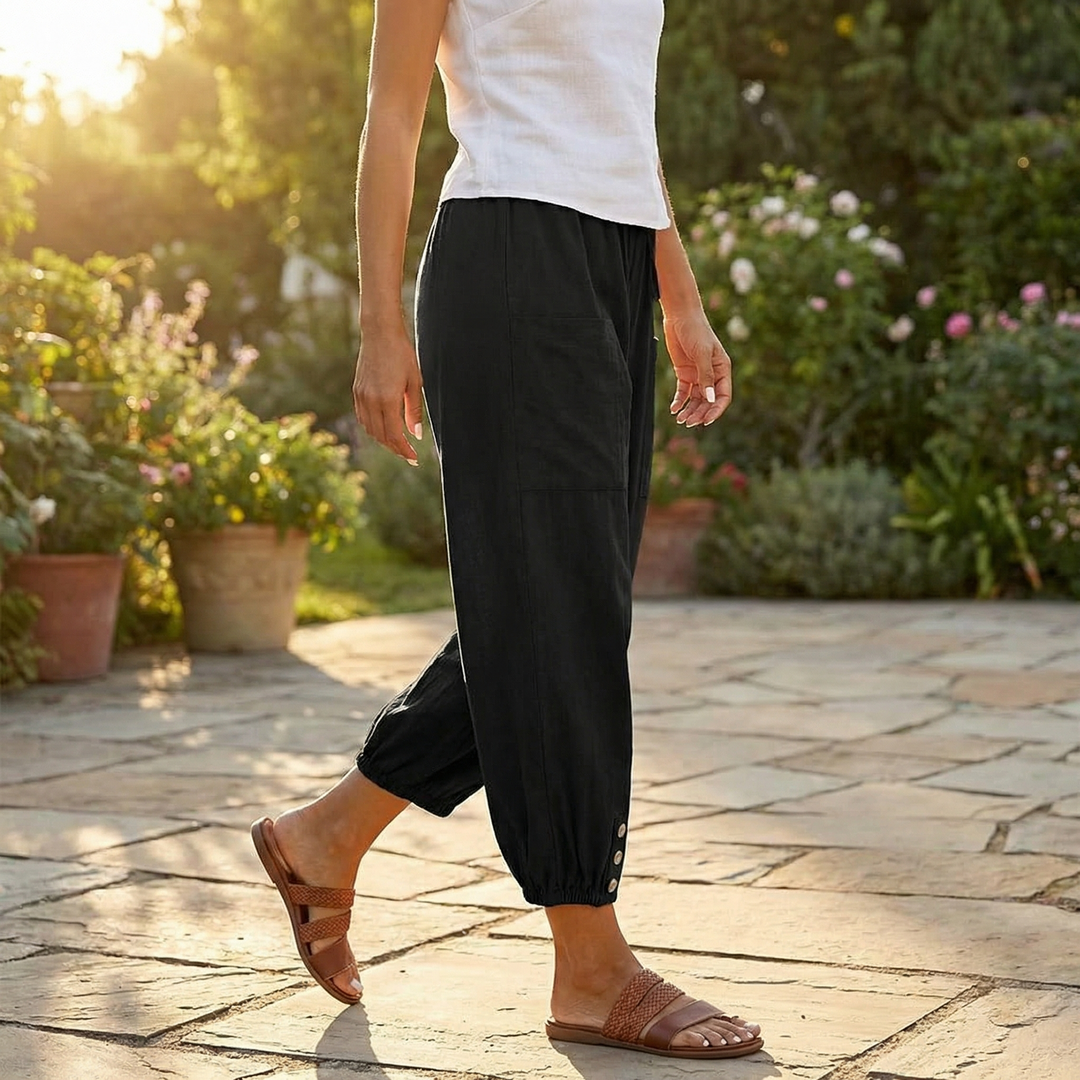 Breezlin™ – Lightweight Summer Capris with Button Hem