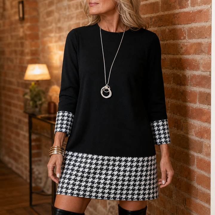 Wearbella – Horsebit Plaid A-Line Long-Sleeve Dress