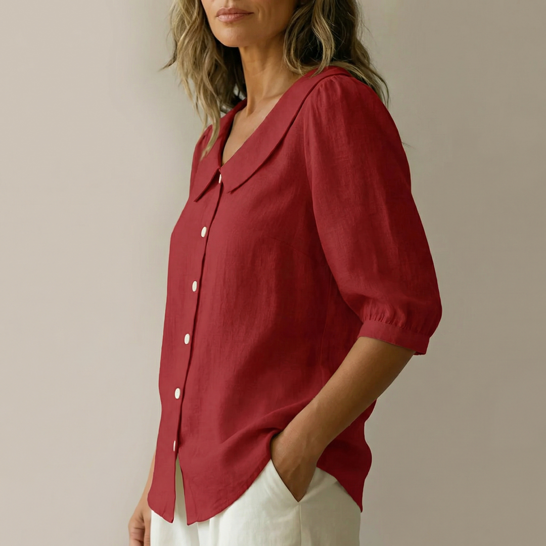 Collaré™ – Retro Peter Pan Collar Button Up Blouse