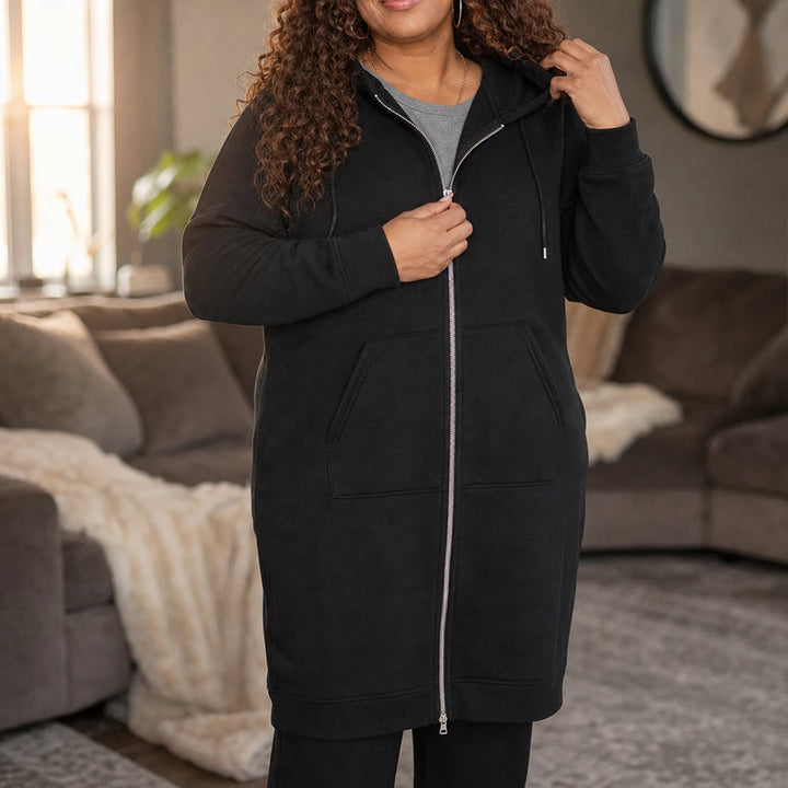Cozyline – Knee-Length Fleece-Lined Zip-Up Hoodie