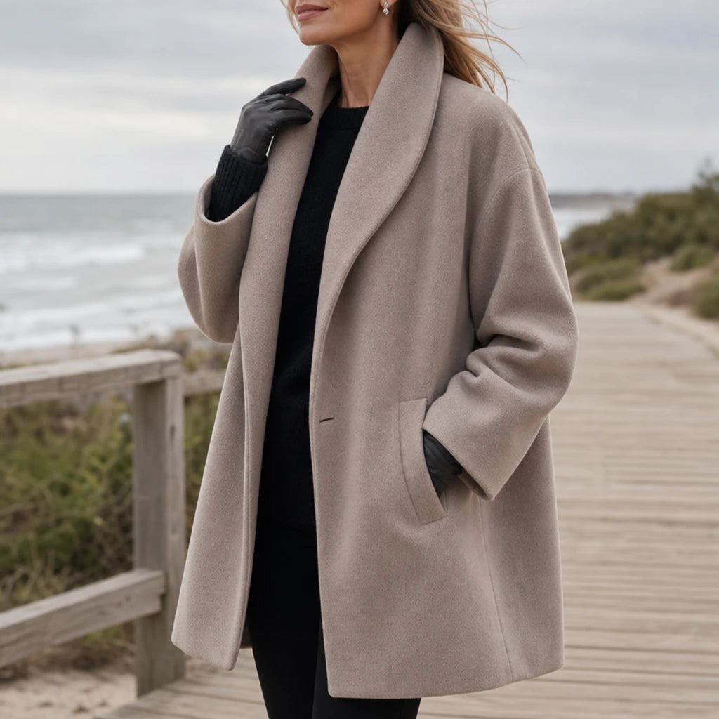 Adelyn – Oversized Taupe Long-Sleeve Coat