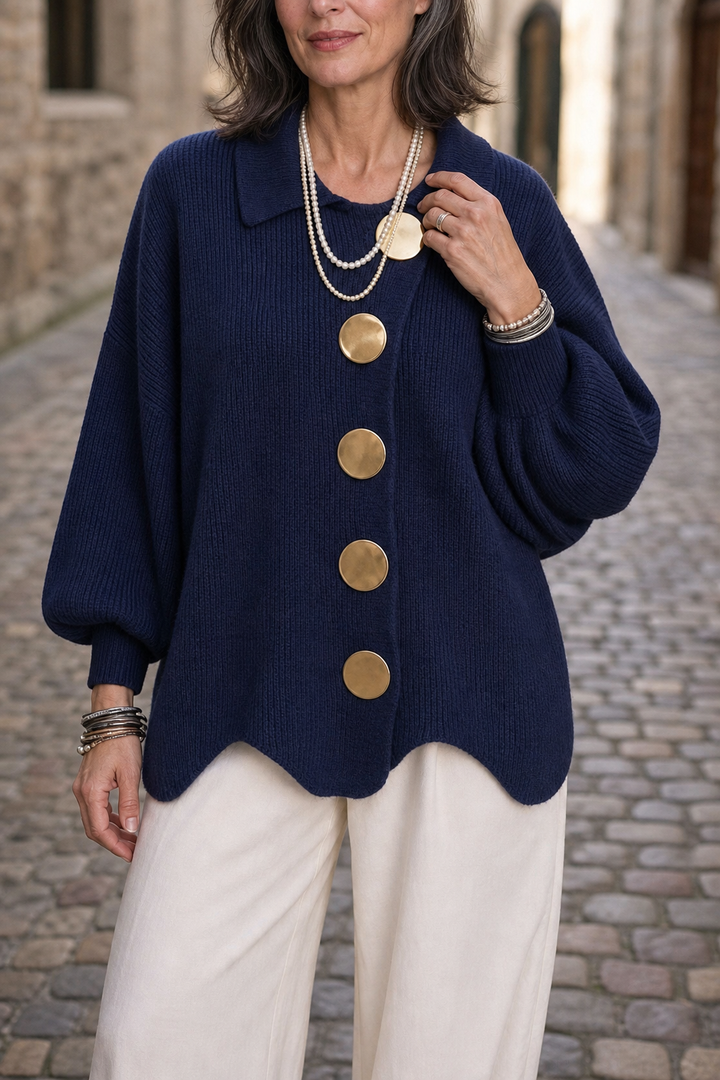 Wearbella – Oversized Scalloped-Hem Button Cardigan