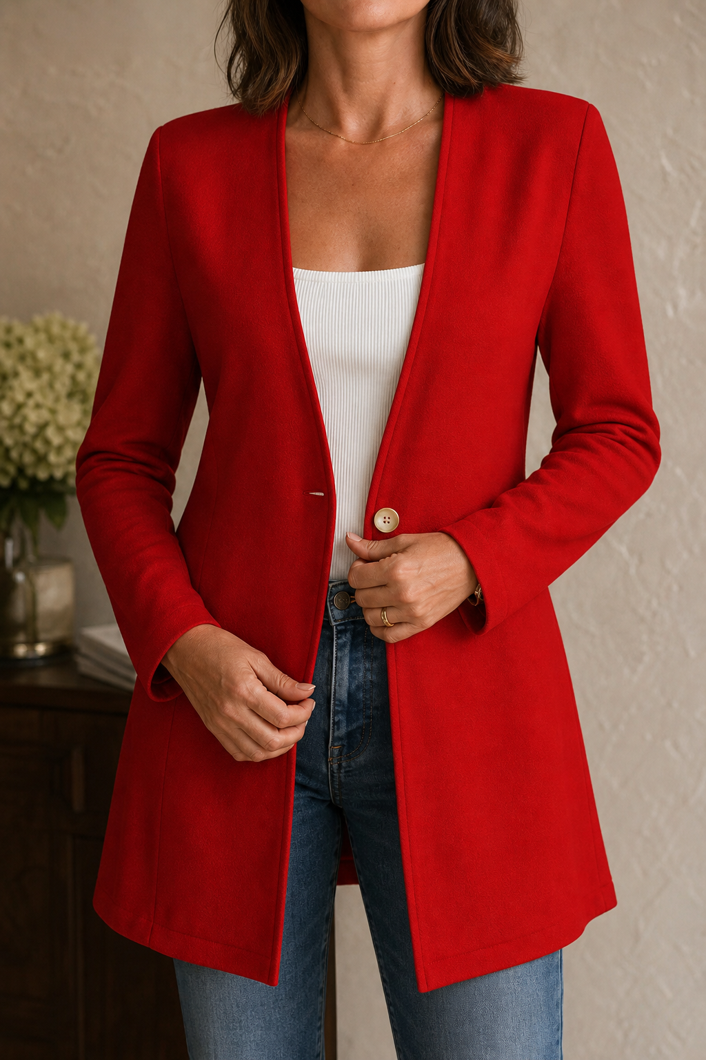 Linevalle – V-Neck Single-Button A-Line Blazer