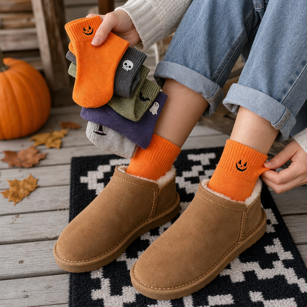 Cuffette – Embroidered Non-Slip Halloween Crew Socks