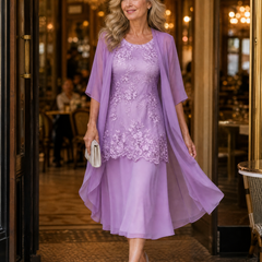 Lunavia – Women's Floral Lace Dress Set with Chiffon Shawl