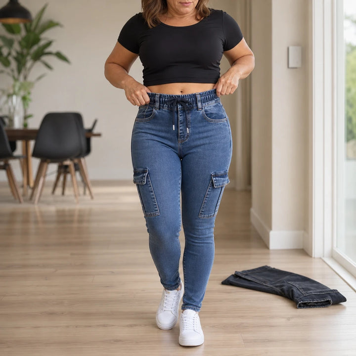 DenimEase – Stretch Denim Cargo Jeggings