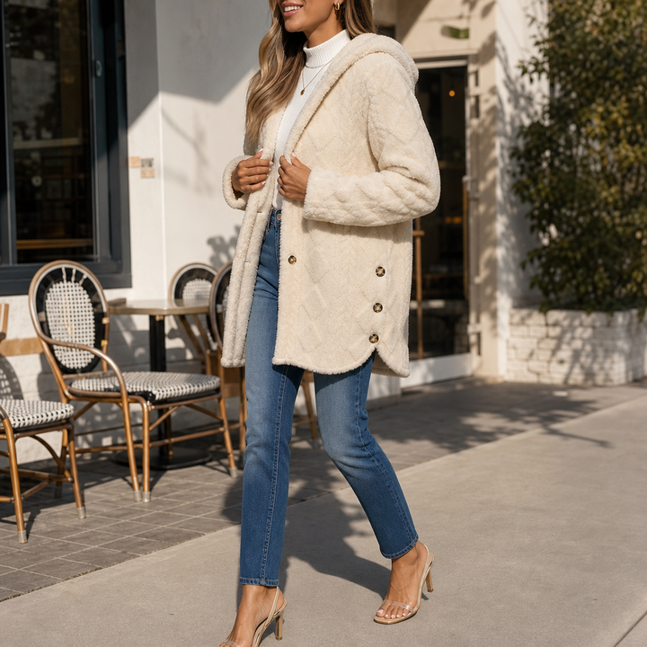 Hearth & Hood – Textured Hooded Button-Front Cardigan