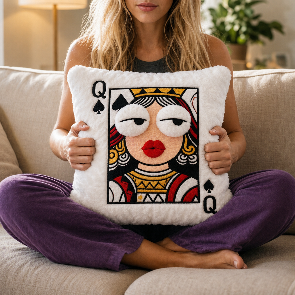 Velvina – Queen Of Spades Faux-Fur Statement Throw Pillow