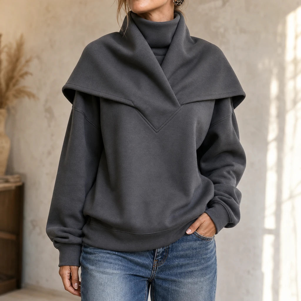 Sailora – Draped Sailor-Collar Fleece Sweatshirt