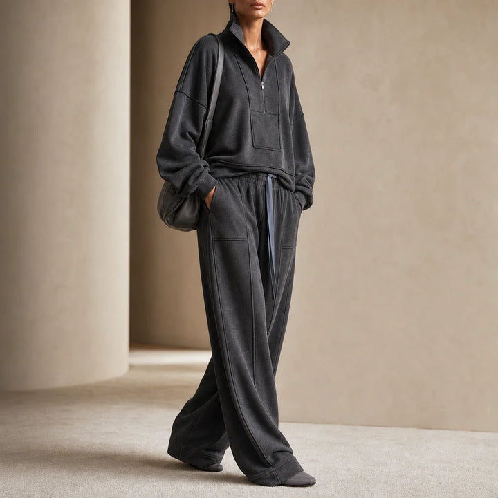 Veluna – Air-Layer Half-Zip Top And Wide-Leg Pants Set