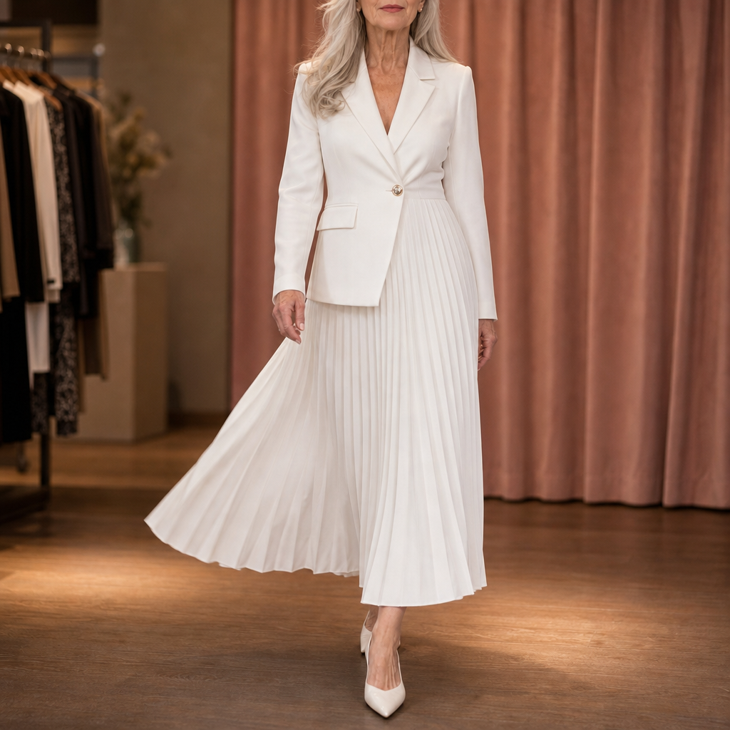 Pleat & Poise – Button-Front Pleated Midi Dress