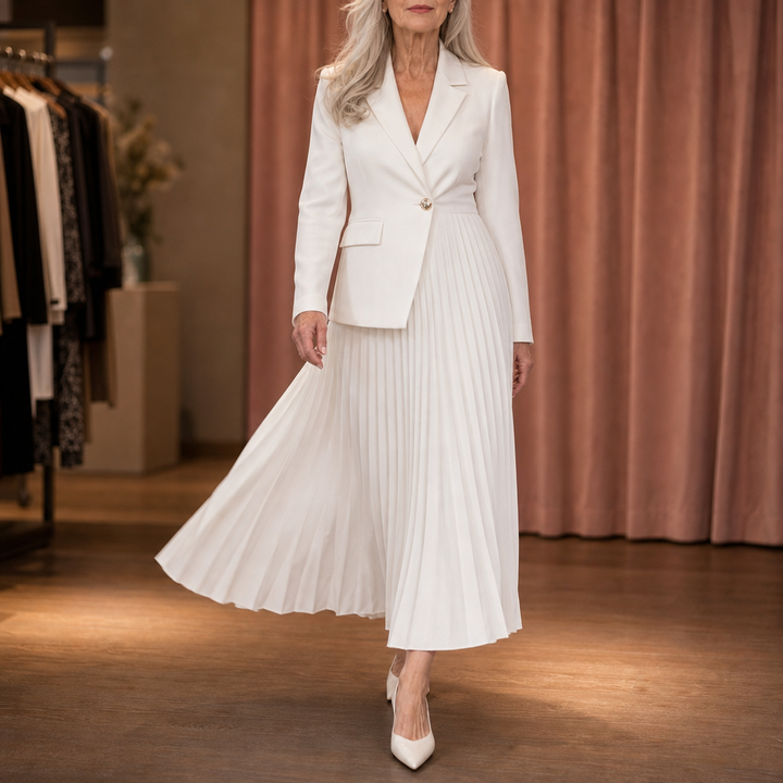 Pleat & Poise – Button-Front Pleated Midi Dress