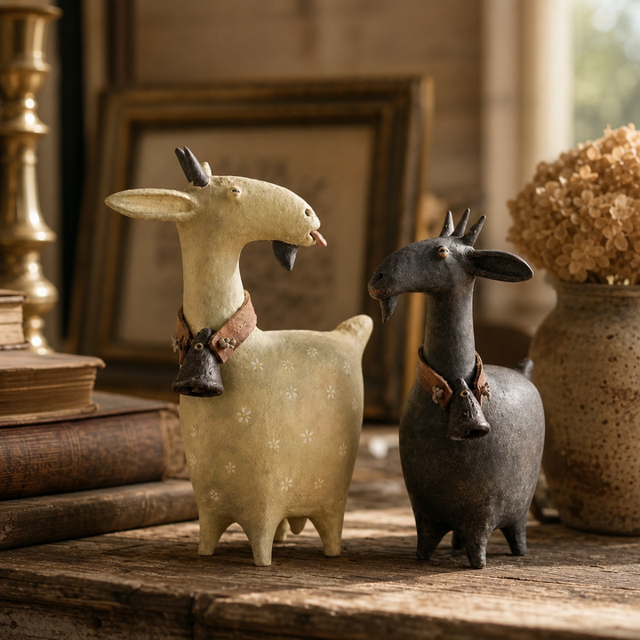 Meadowbrook – Rustic Distressed Resin Goat Figurine Set