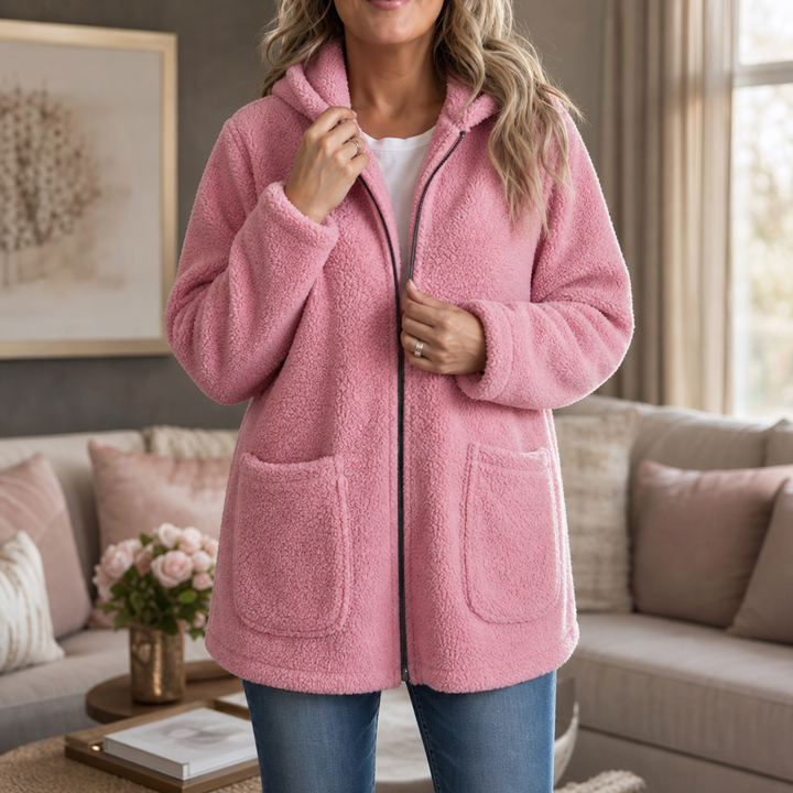 Cozelle – Plush Hooded Oversized Zip-Up Jacket
