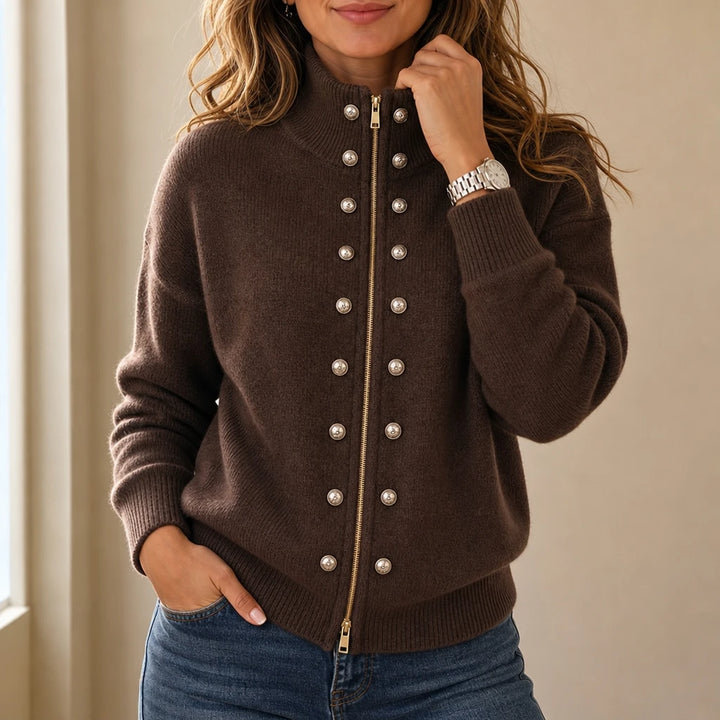 Plot Twist – Double-Button High-Neck Knit Cardigan