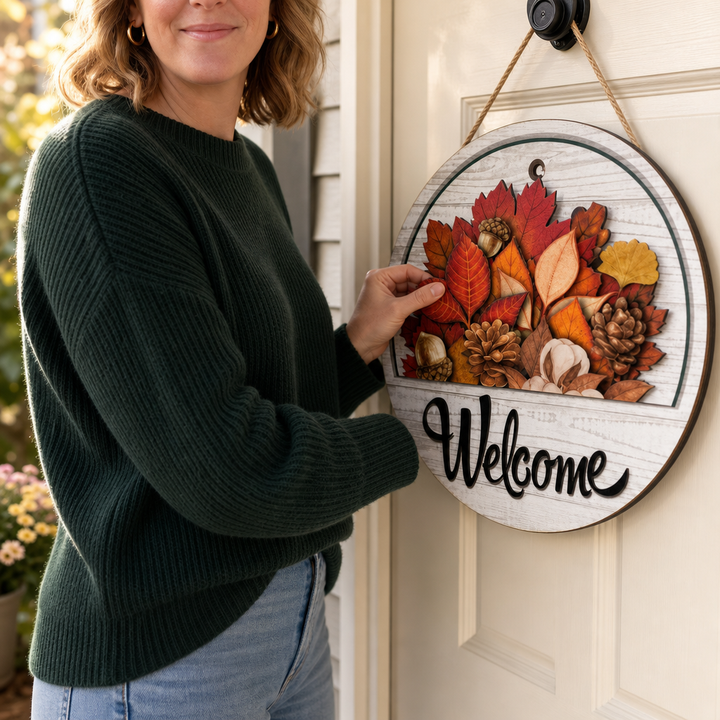 Seasonwell – Round Wooden Welcome Sign With Magnetic Icons