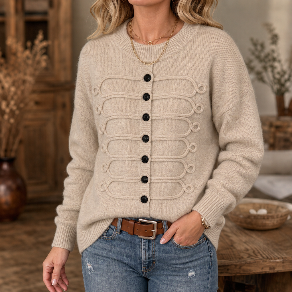 Braidenne – Braided Cord Button-Front Knit Sweater