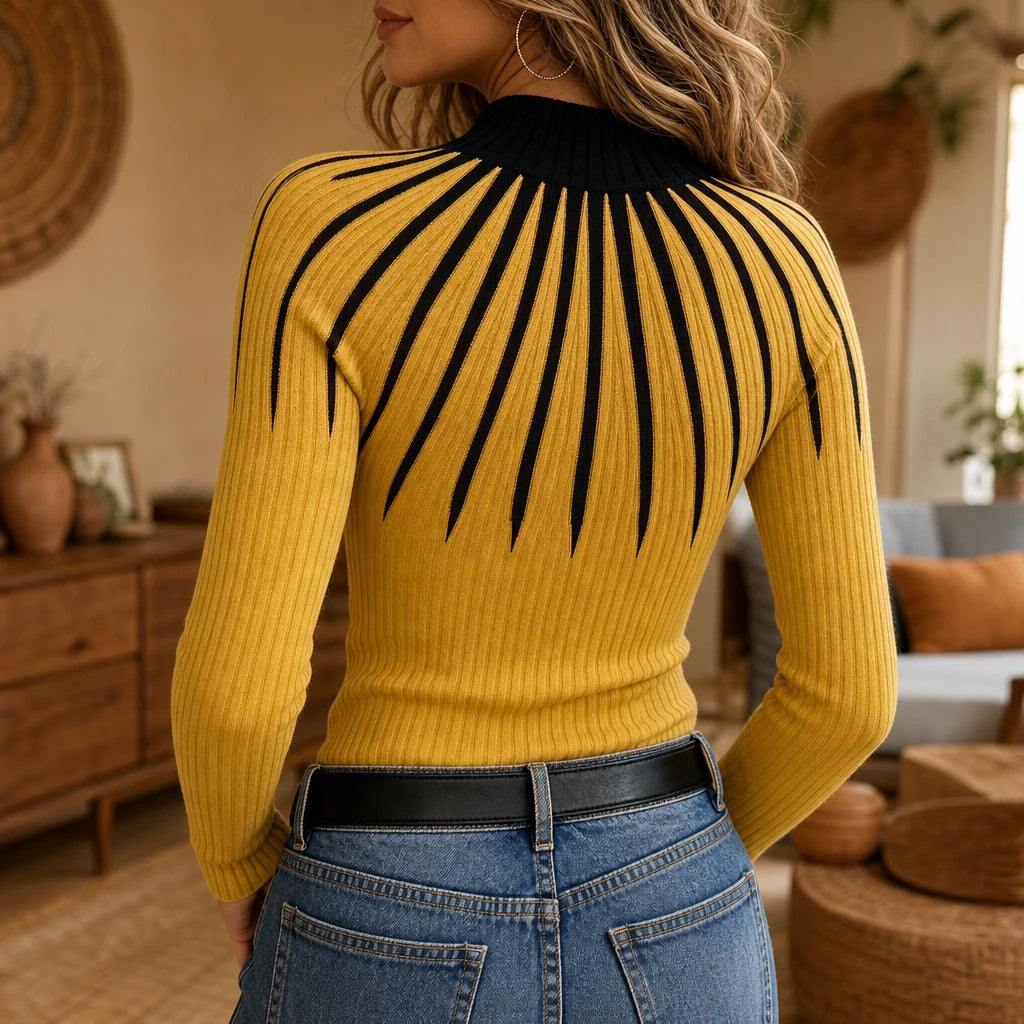 Sunflare – Ribbed Mock Neck Sunburst Sweater