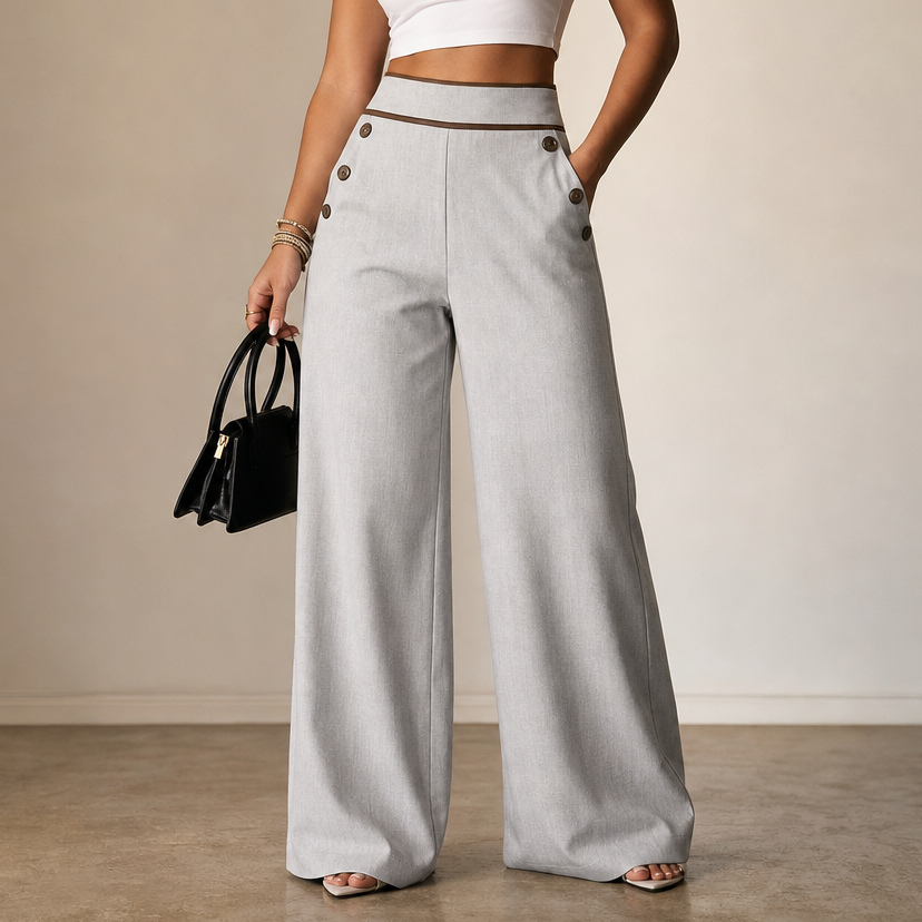 Seamora – Contrast-Trim High-Waisted Wide-Leg Trousers