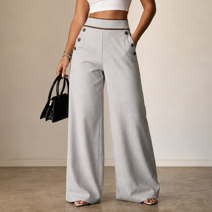Seamora – Contrast-Trim High-Waisted Wide-Leg Trousers