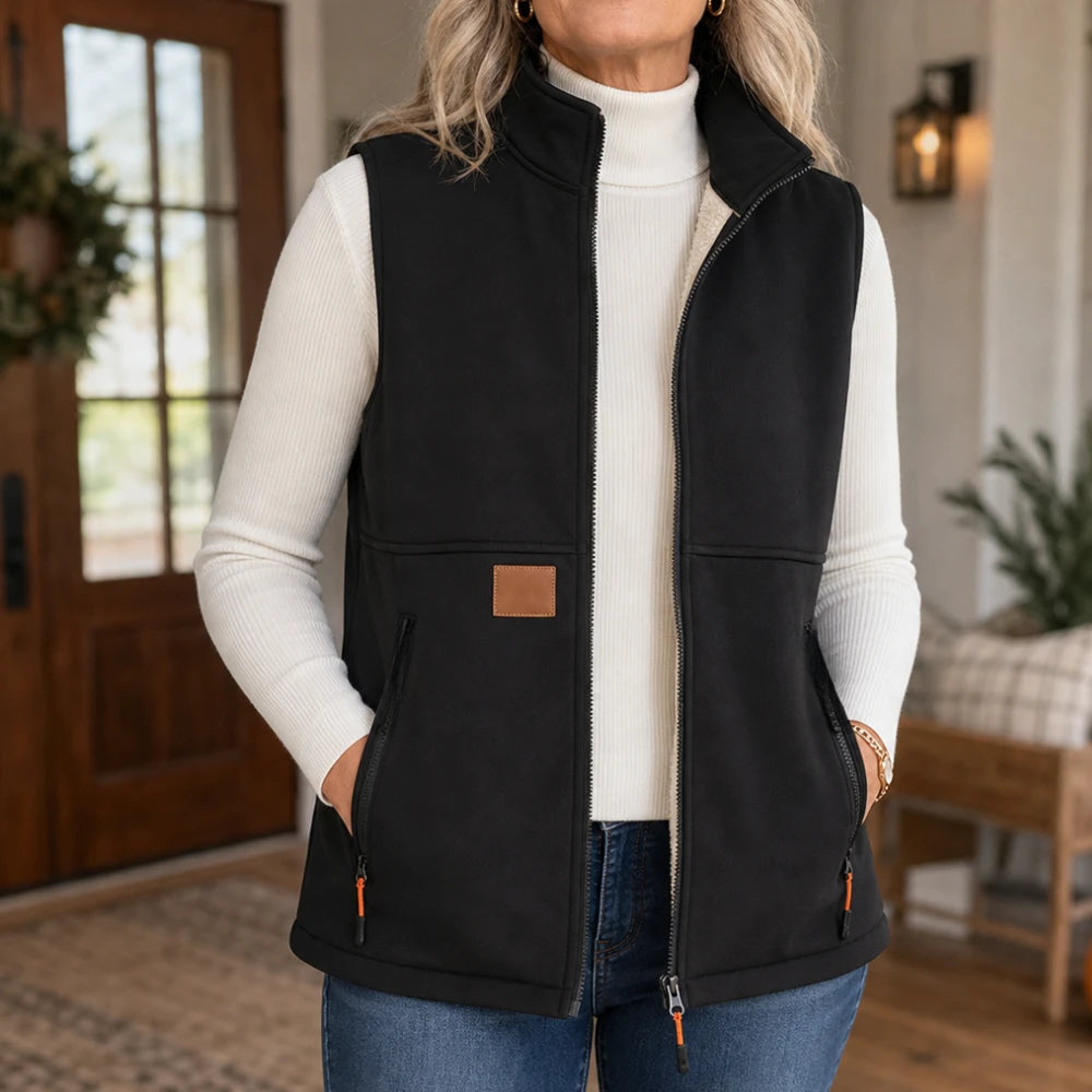 Veluna – Zip-Front Fleece High-Collar Vest